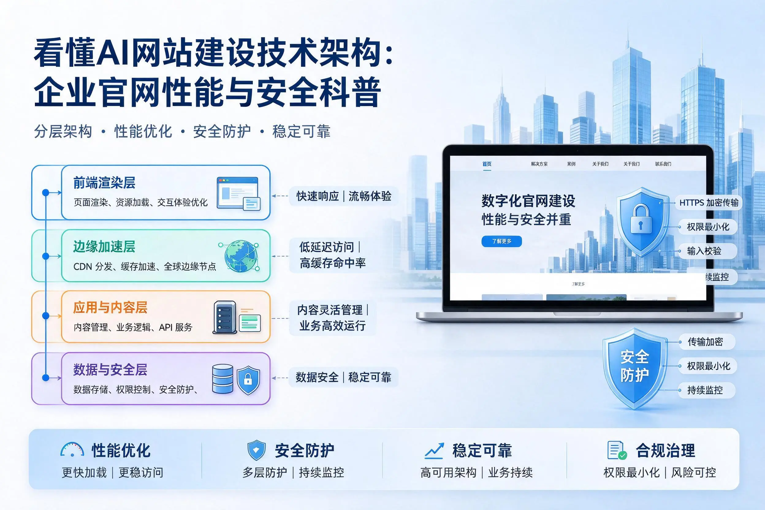 看懂AI网站建设技术架构:自贡企业官网性能与安全科普